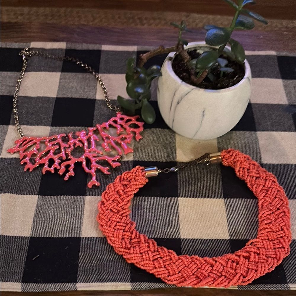 Coral and Breaded Bead Women's Necklace Set